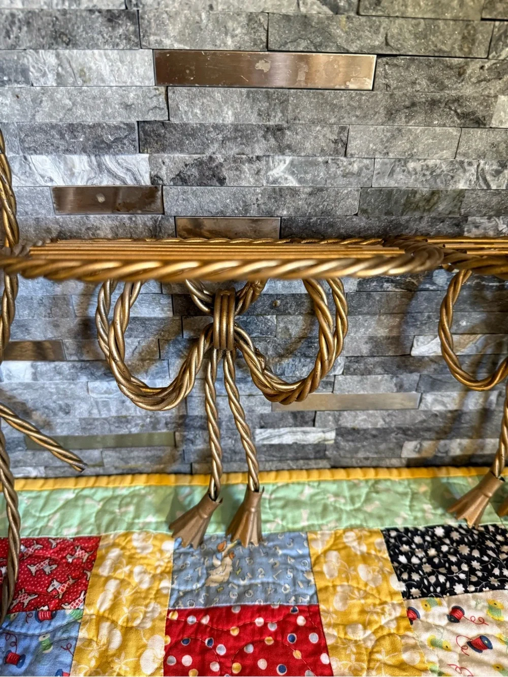 Vintage Cottage Core Home Interiors Brass Ribbon Shelves with Sconces(4 pieces)
